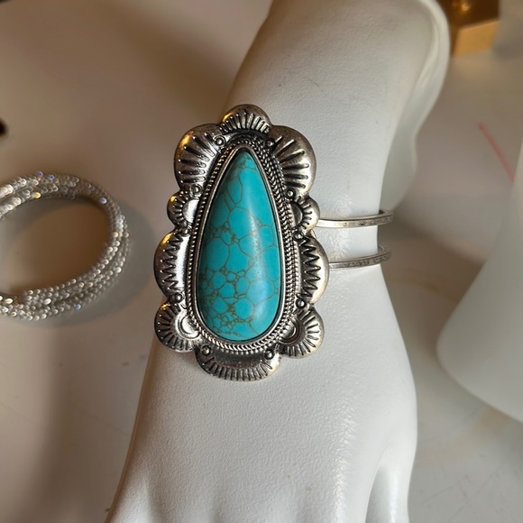 Anthropologie Silver & Turquoise Bracelet Cuff - Picture 2 of 5